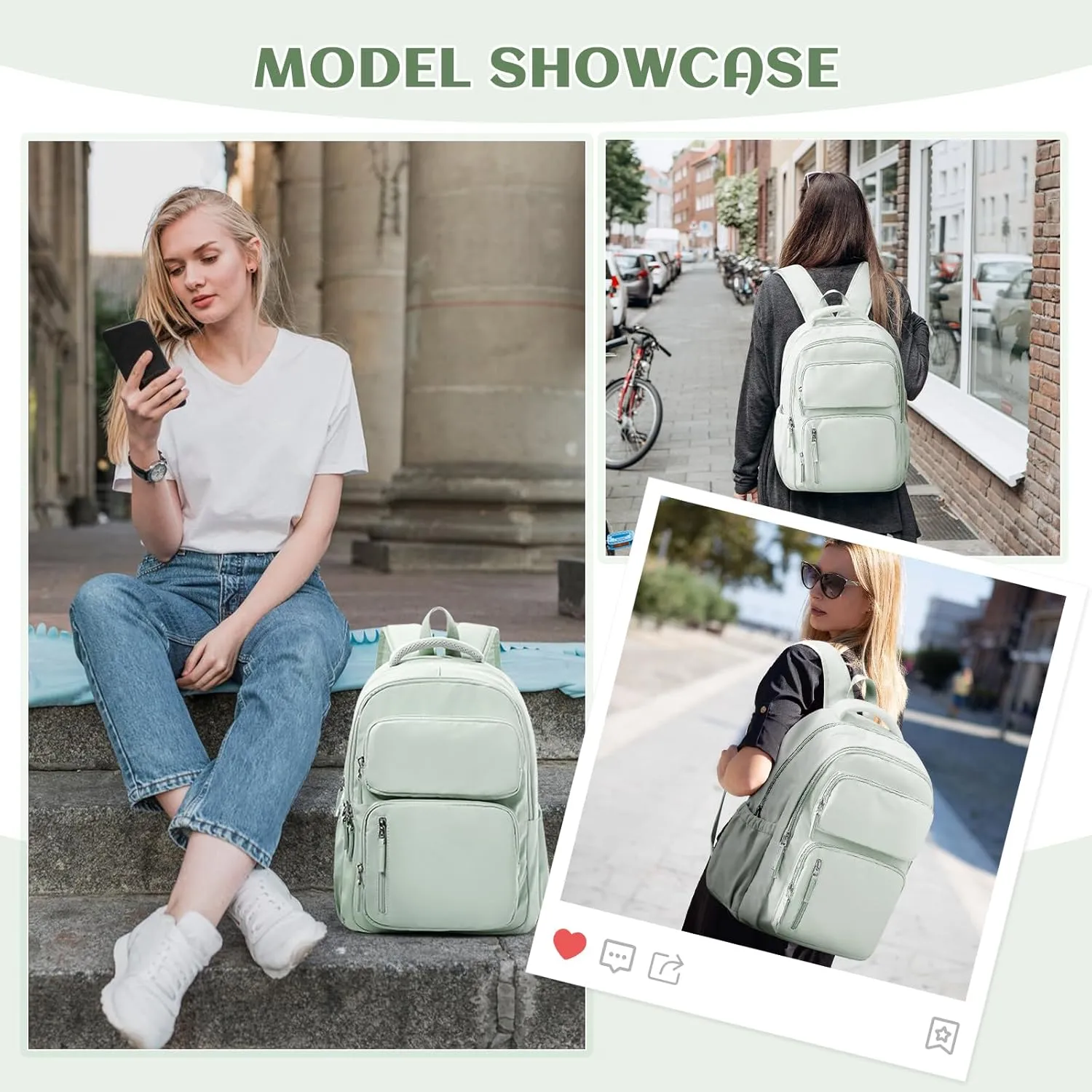 School Backpack for Teens Girls Waterproof Bookbags Multi-pocket Middle School Backpacks for Boys Aesthetic School Bag College Laptop Backpack for Women Casual Daypacks Mint Green