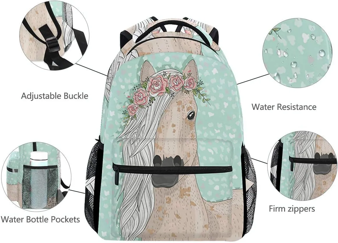 School Backpacks Flower Horse Student Backpack Big For Girls Kids Elementary School Shoulder Bag Bookbag