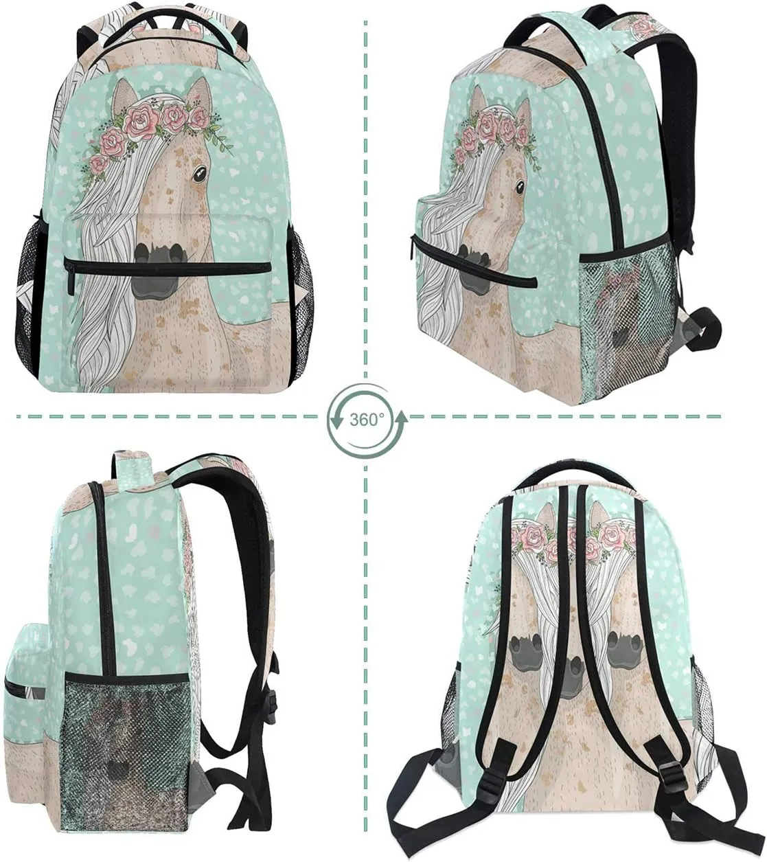 School Backpacks Flower Horse Student Backpack Big For Girls Kids Elementary School Shoulder Bag Bookbag