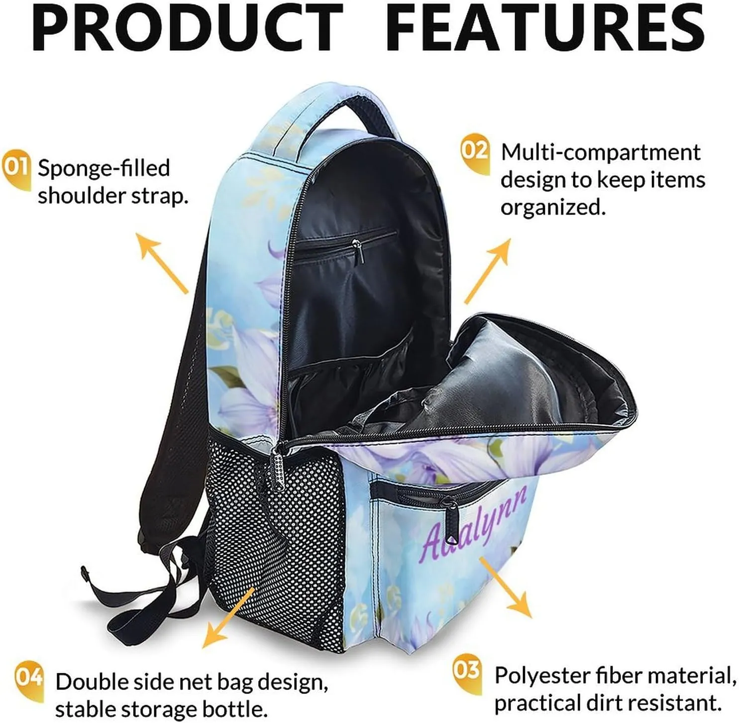 School Bag for Girls 3-10, Personalized Butterfly Backpack, Cute Initial Name Backpack, 17 Inch Custom Student Bookbag for Travel, Work and School