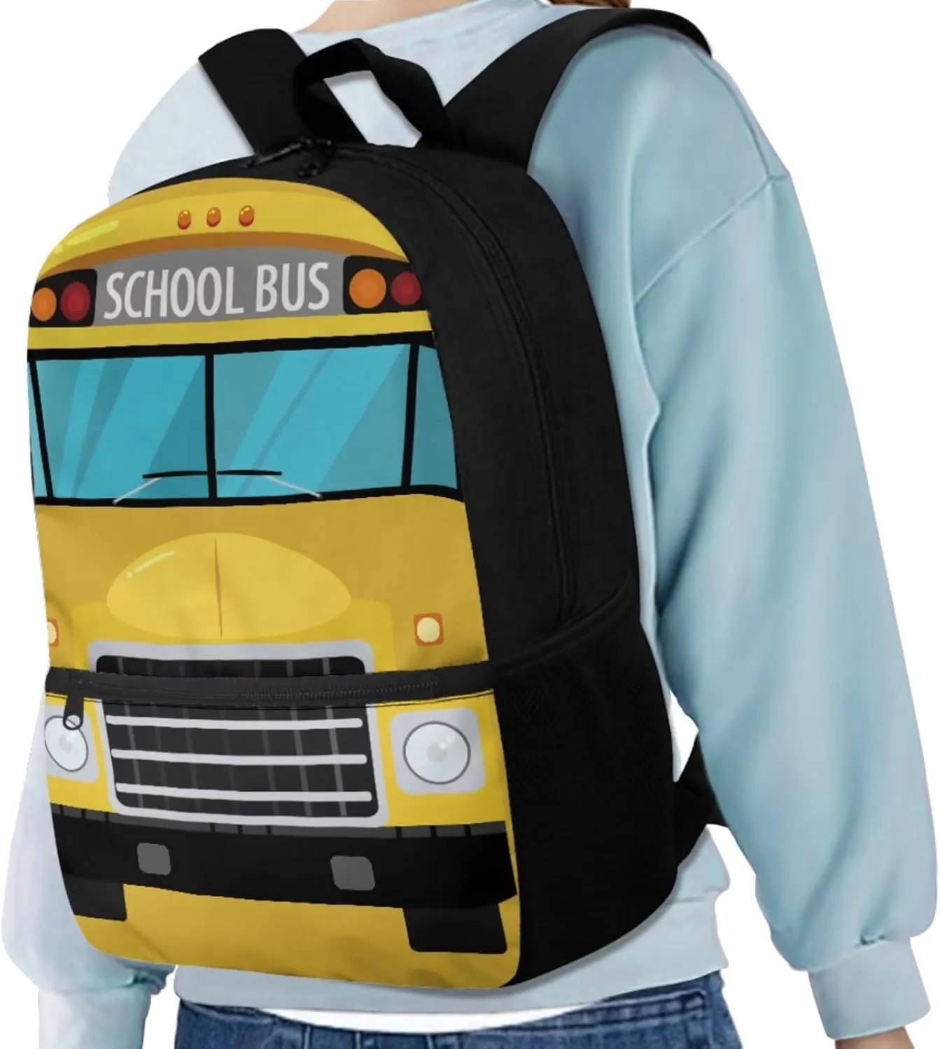 School Bus Kids School Backpack for Boys Large Capacity School Bag with Pencil Case Water Bottle Sleeve and Thermos Lunchbox Lightweight Bookbags for 5Th Grade Girls