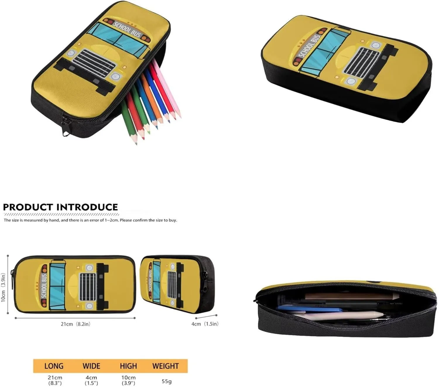 School Bus Kids School Backpack for Boys Large Capacity School Bag with Pencil Case Water Bottle Sleeve and Thermos Lunchbox Lightweight Bookbags for 5Th Grade Girls