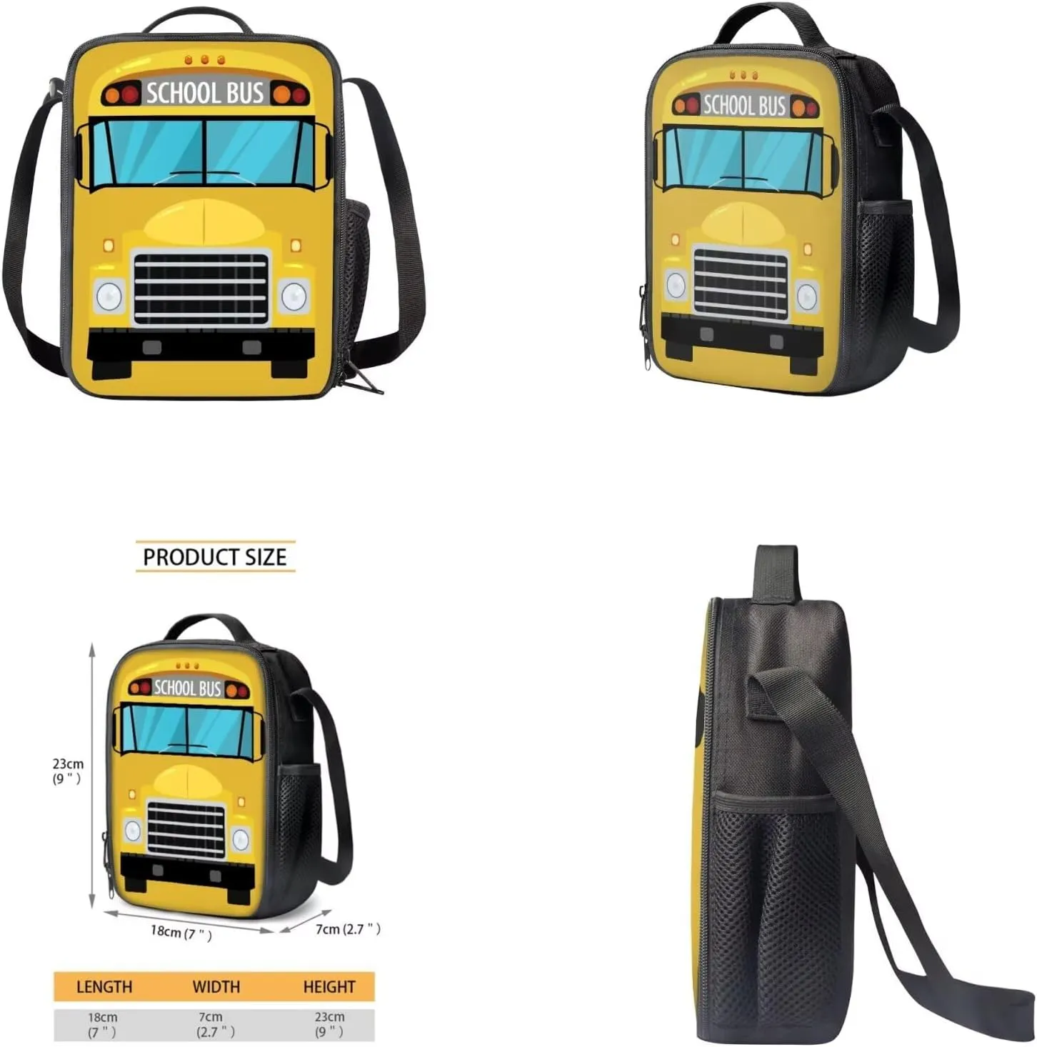 School Bus Kids School Backpack for Boys Large Capacity School Bag with Pencil Case Water Bottle Sleeve and Thermos Lunchbox Lightweight Bookbags for 5Th Grade Girls