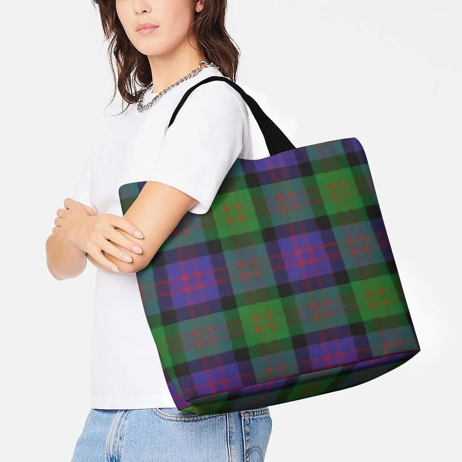 Scottish Clan Murray Tartan Plaid Large Capacity Single Shoulder Shopping Bag, Fashionable Shopping Bag