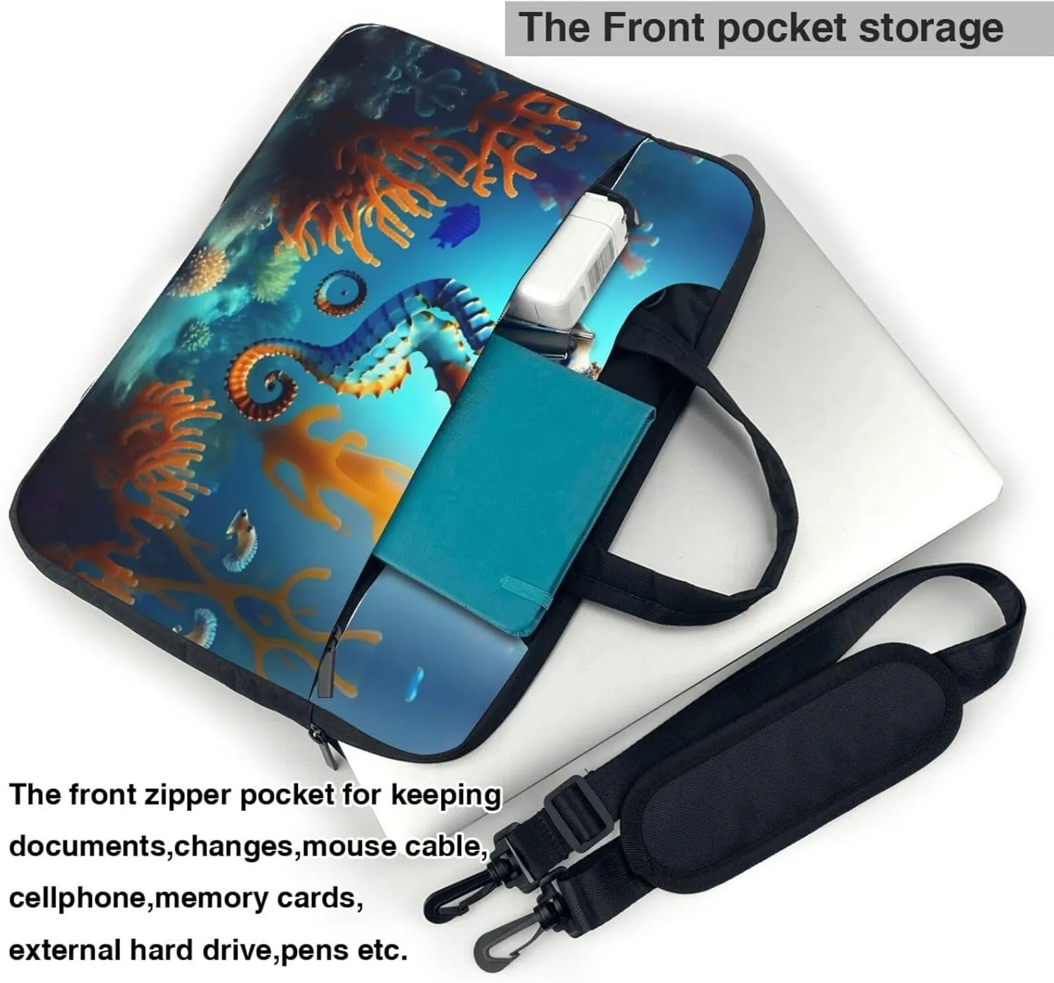 Seabed coral seahorse Prints Laptop Bag - with Soft Interior, Multiple Pockets - Ideal for Men, Travel and Business