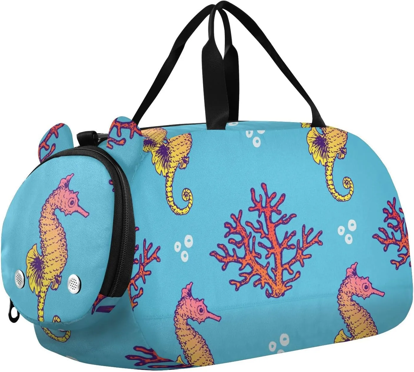 Seahorses and Corals Pattern Gym Travel Duffel Bag with Shoe Compartment for Boys Girls - Gymnastics Sports Dance Football Travel Bag Teens Weekender Sleepover