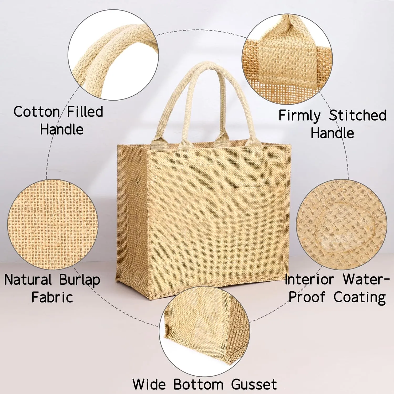 Segarty Burlap Tote Bags, 6 Pack Small Natural Jute Reusable Gift Favors Blank Bag with Handles Bulk for Bridesmaid Wedding, Women Market Grocery Shopping, Bachelorette Party, Beach Trip, DIY