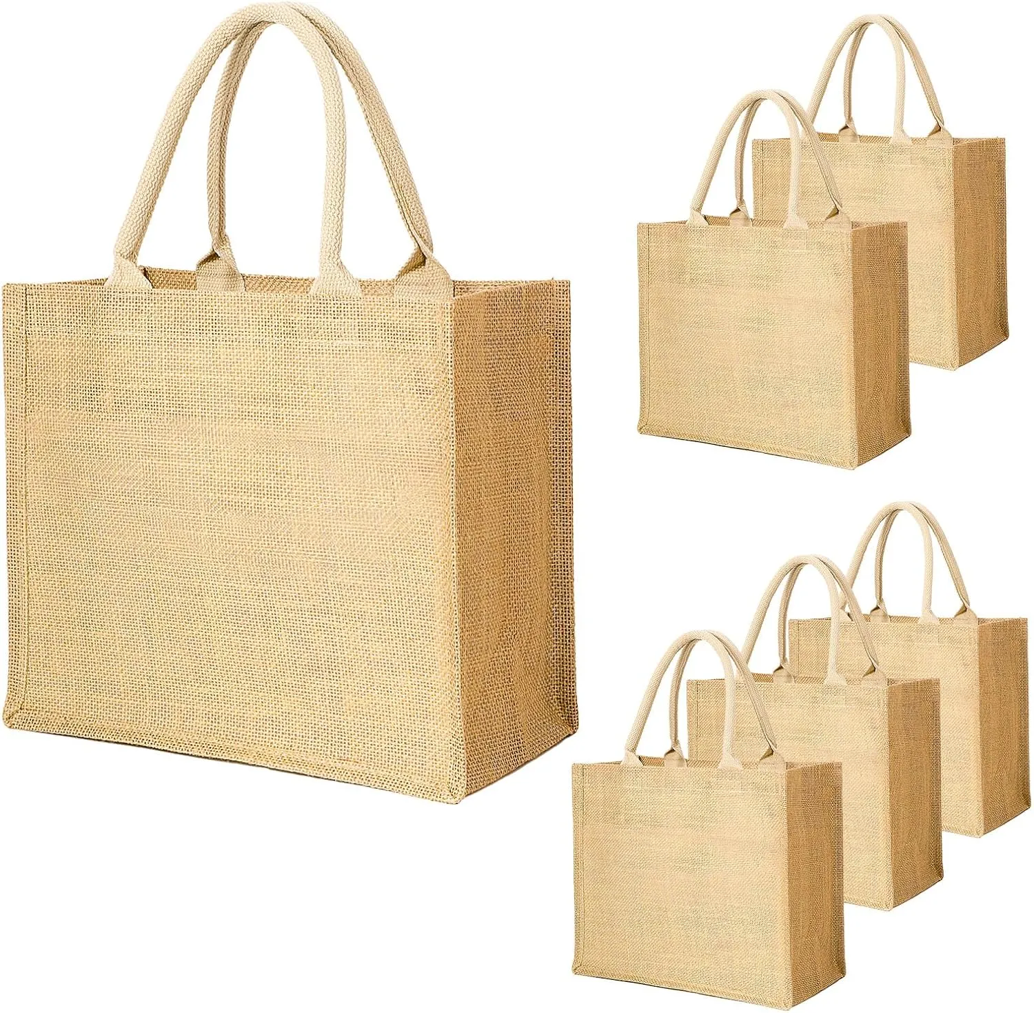 Segarty Burlap Tote Bags, 6 Pack Small Natural Jute Reusable Gift Favors Blank Bag with Handles Bulk for Bridesmaid Wedding, Women Market Grocery Shopping, Bachelorette Party, Beach Trip, DIY