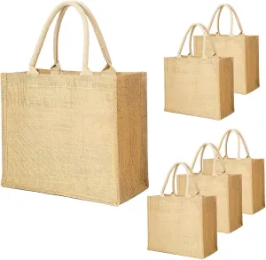Segarty Burlap Tote Bags, 6 Pack Small Natural Jute Reusable Gift Favors Blank Bag with Handles Bulk for Bridesmaid Wedding, Women Market Grocery Shopping, Bachelorette Party, Beach Trip, DIY