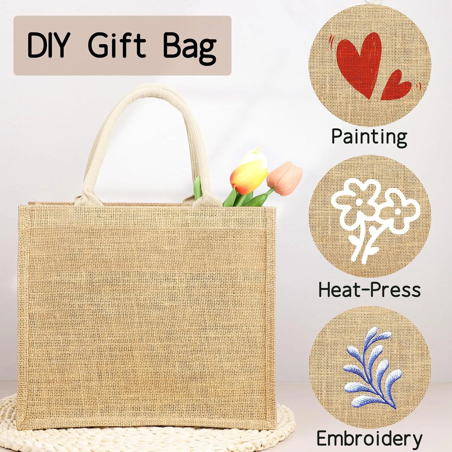 Segarty Burlap Tote Bags, 6 Pack Small Natural Jute Reusable Gift Favors Blank Bag with Handles Bulk for Bridesmaid Wedding, Women Market Grocery Shopping, Bachelorette Party, Beach Trip, DIY