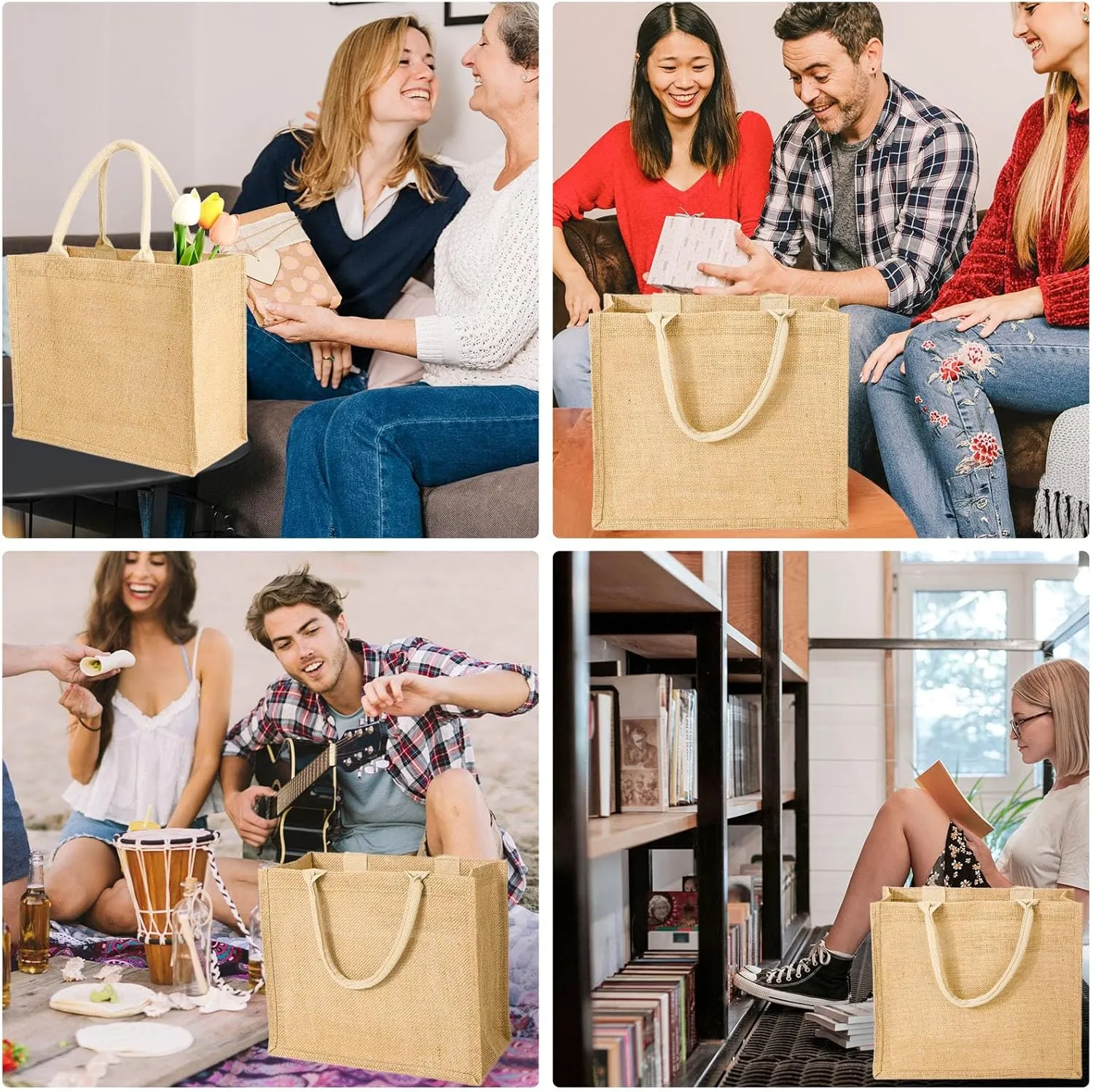 Segarty Burlap Tote Bags, 6 Pack Small Natural Jute Reusable Gift Favors Blank Bag with Handles Bulk for Bridesmaid Wedding, Women Market Grocery Shopping, Bachelorette Party, Beach Trip, DIY