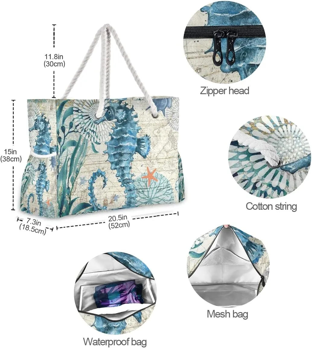 senya Large Beach Shoulder Bags Canvas Tote Water Resistant for Gym Travel Daily