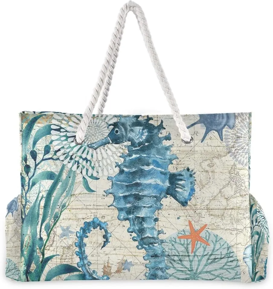 senya Large Beach Shoulder Bags Canvas Tote Water Resistant for Gym Travel Daily