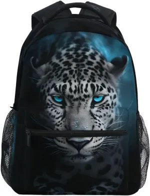 senya Leopard Backpack Leopard with Green Eyes School Bag Travel Daypack Rucksack for Students Boys Girls, Laptop Backpack