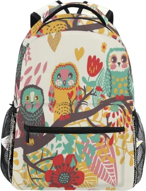 senya School Backpack Cute Owls On Branch Bookbag for Boys Girls Travel Bag
