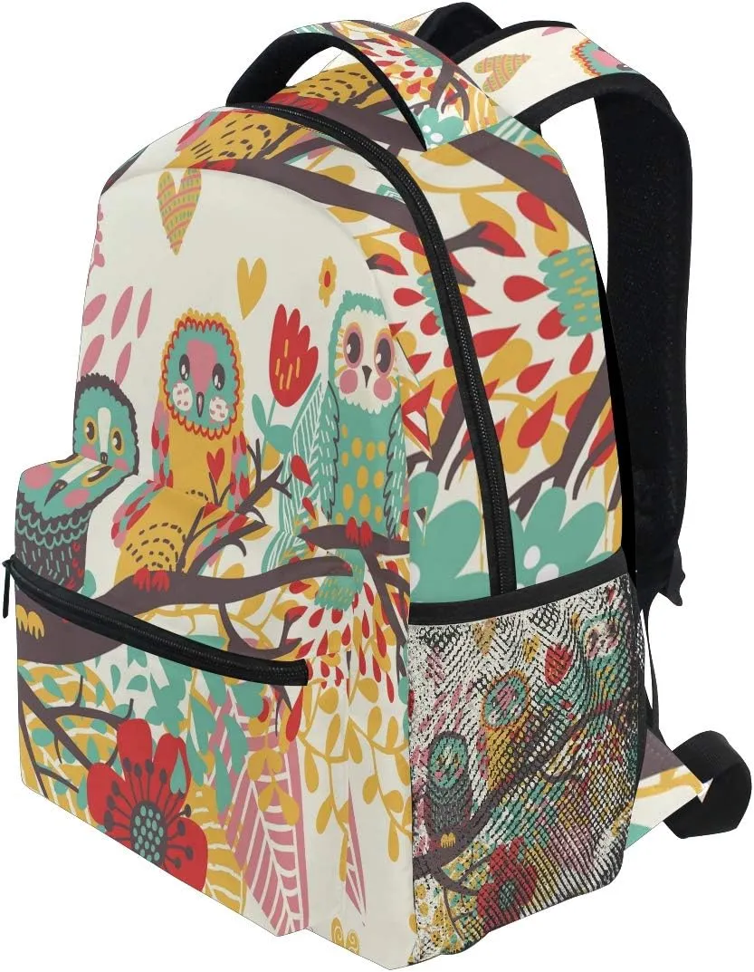 senya School Backpack Cute Owls On Branch Bookbag for Boys Girls Travel Bag