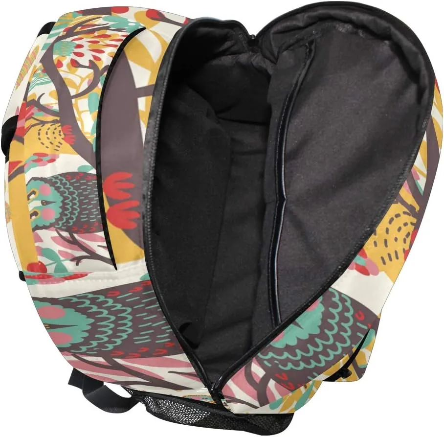 senya School Backpack Cute Owls On Branch Bookbag for Boys Girls Travel Bag
