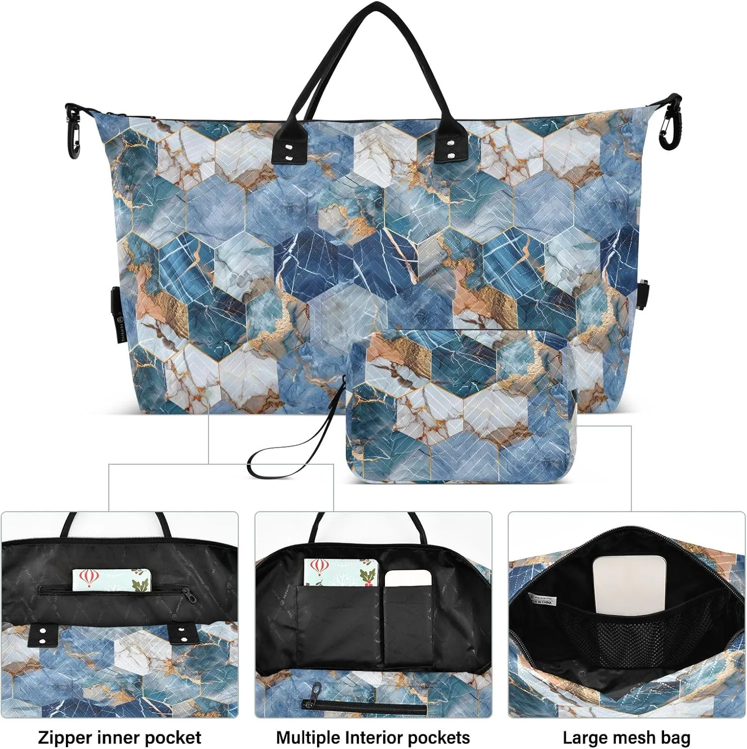 senya Weekender Bags Travel Duffel Gym Bag Hexagonal Nave Marble Carry on Overnight Tote Bag with Toiletry Bag for Airplane Travel Trip Gym Yoga, g366828860p1006c1071s2442