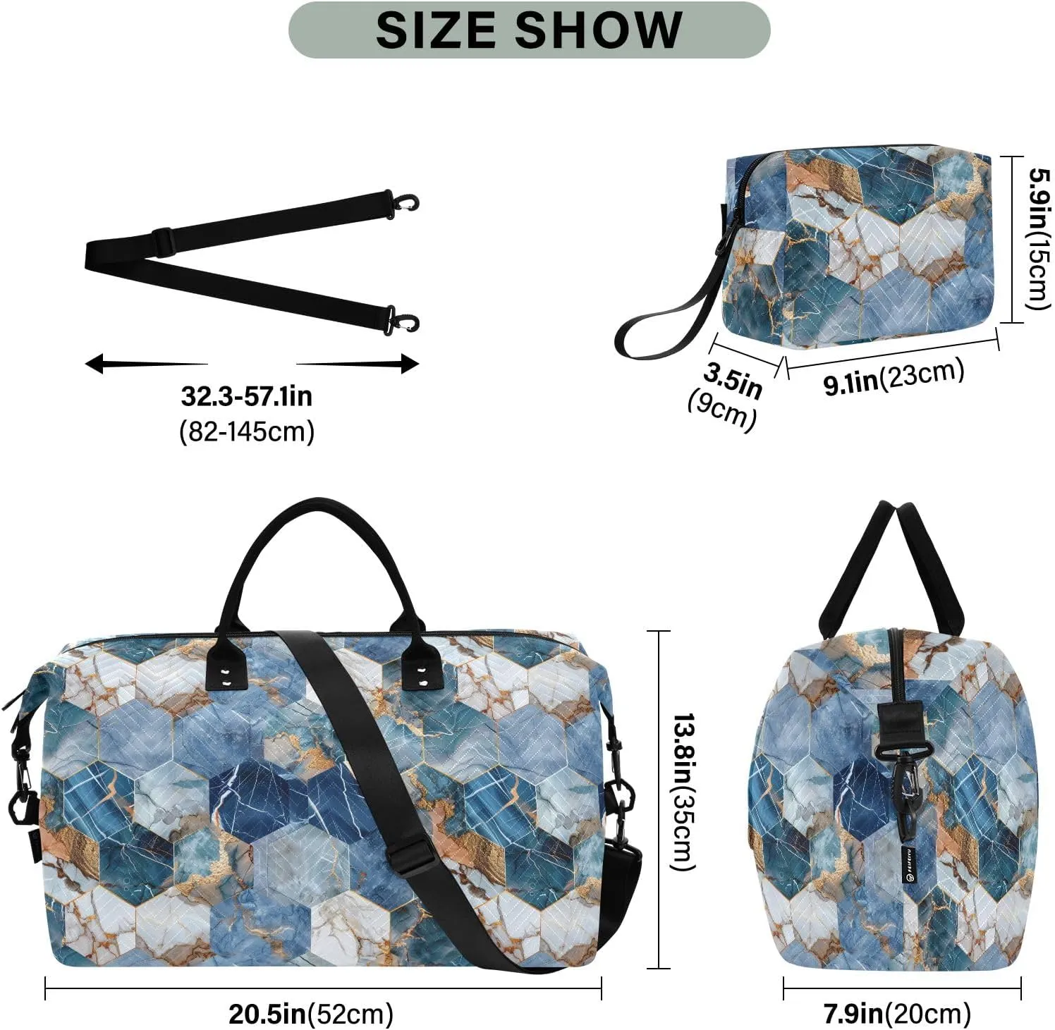 senya Weekender Bags Travel Duffel Gym Bag Hexagonal Nave Marble Carry on Overnight Tote Bag with Toiletry Bag for Airplane Travel Trip Gym Yoga, g366828860p1006c1071s2442