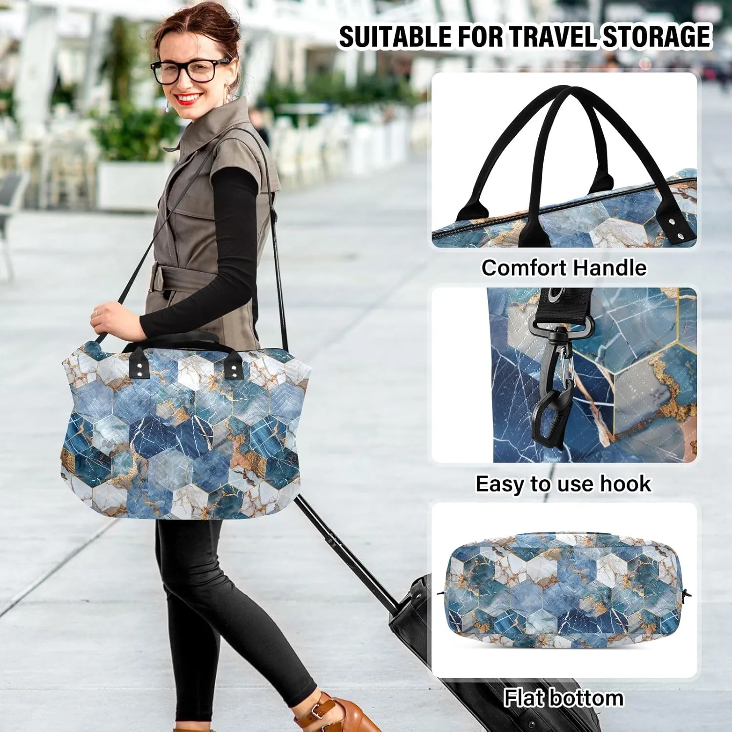 senya Weekender Bags Travel Duffel Gym Bag Hexagonal Nave Marble Carry on Overnight Tote Bag with Toiletry Bag for Airplane Travel Trip Gym Yoga, g366828860p1006c1071s2442