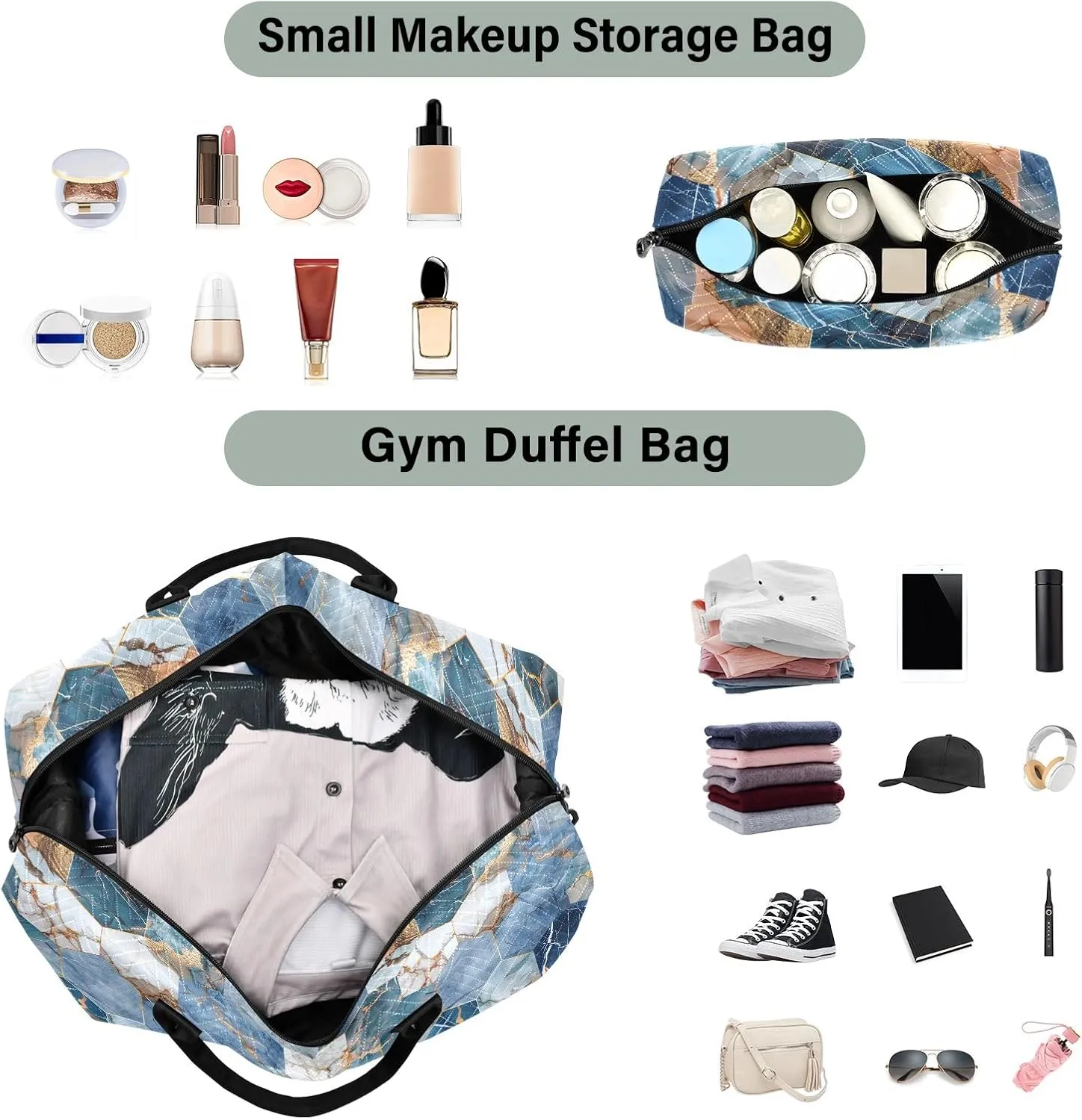 senya Weekender Bags Travel Duffel Gym Bag Hexagonal Nave Marble Carry on Overnight Tote Bag with Toiletry Bag for Airplane Travel Trip Gym Yoga, g366828860p1006c1071s2442
