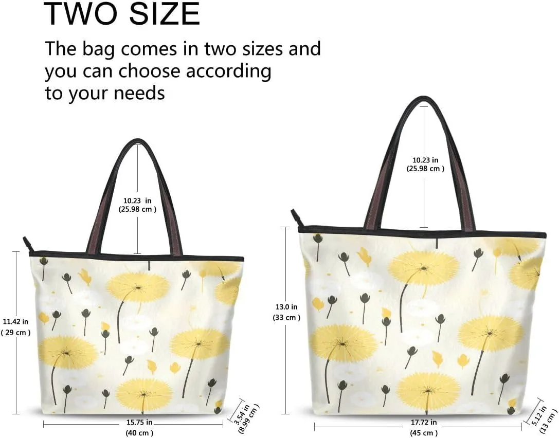 senya Woman Tote Bag Shoulder Handbag Yellow White Dandelion for Work Travel Business Beach Shopping