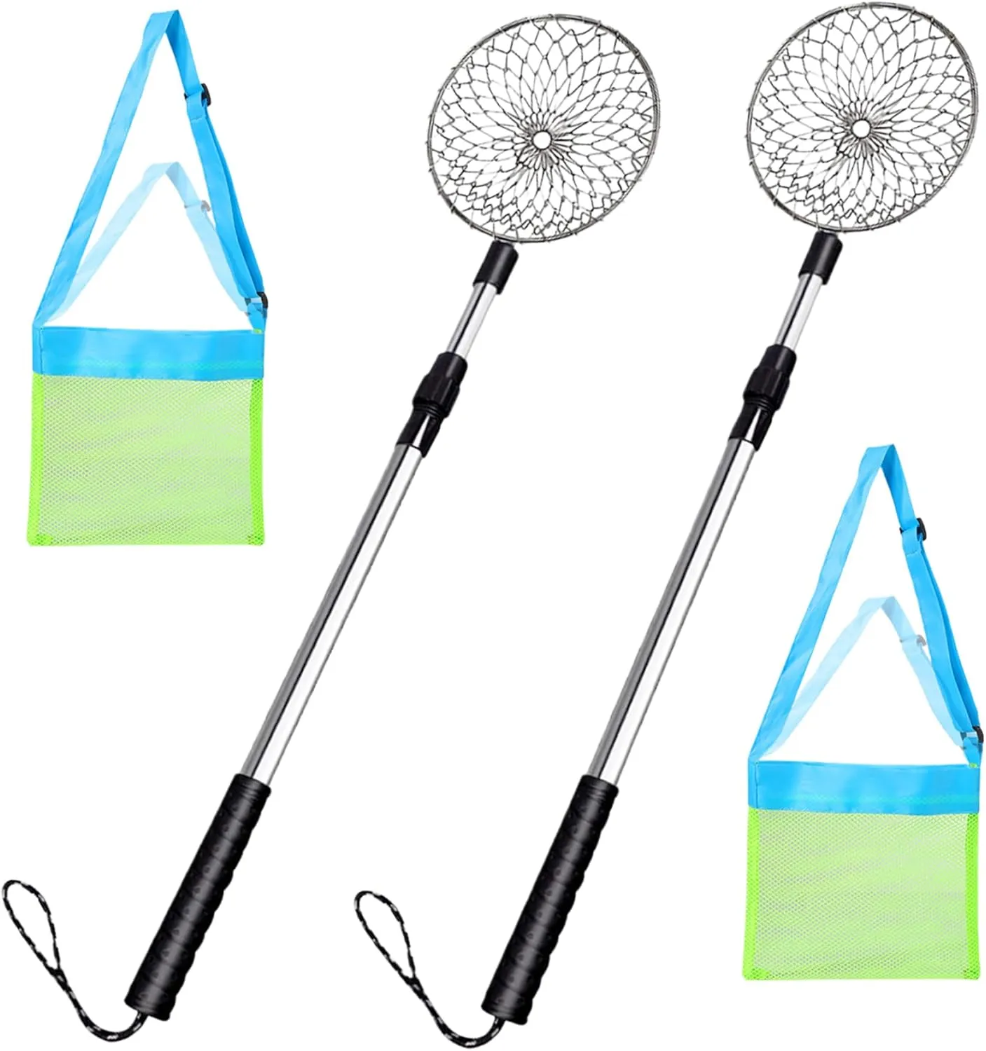 Shark Tooth Sifter Beach Shelling Tools with Mesh Beach Bag 4Pcs/Set Stainless Steel Sand Sifter with Fine Mesh Telescopic Portable Handheld Shark Tooth Sifter for Collecting Shells