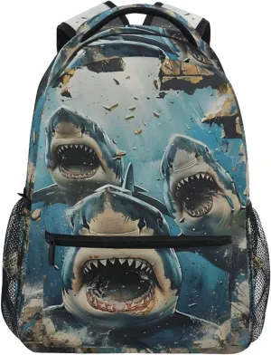 Sharks Break Through Walls Backpack 3rd 4th 5th Grade School Bookbag Travel Laptop Daypack Bag Purse for Boys Girls Teens