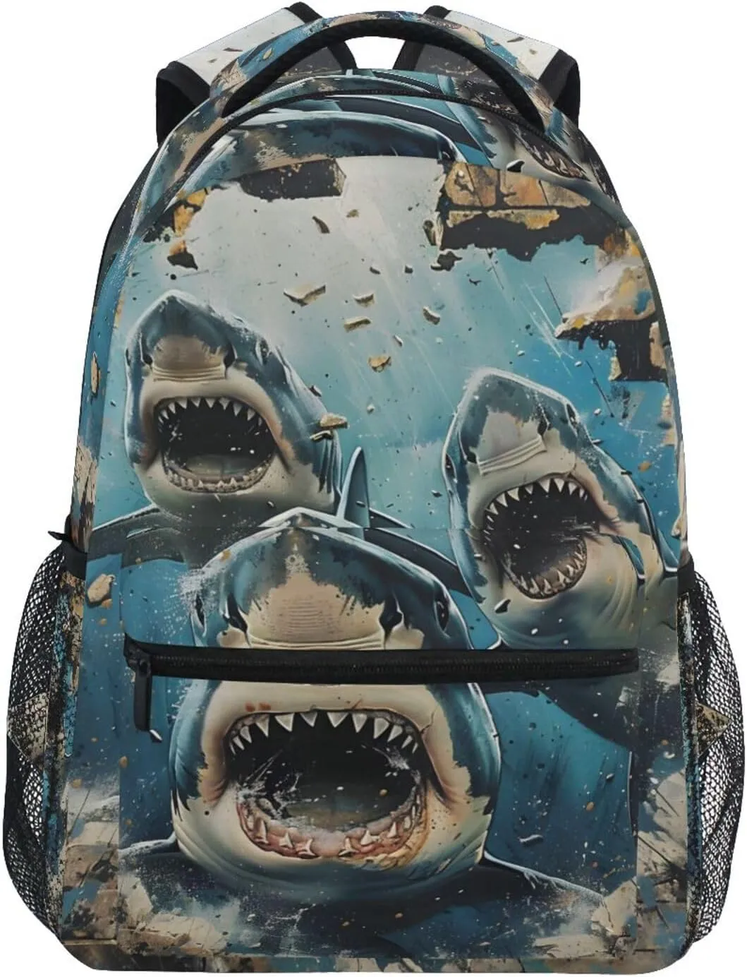 Sharks Break Through Walls Backpack 3rd 4th 5th Grade School Bookbag Travel Laptop Daypack Bag Purse for Boys Girls Teens