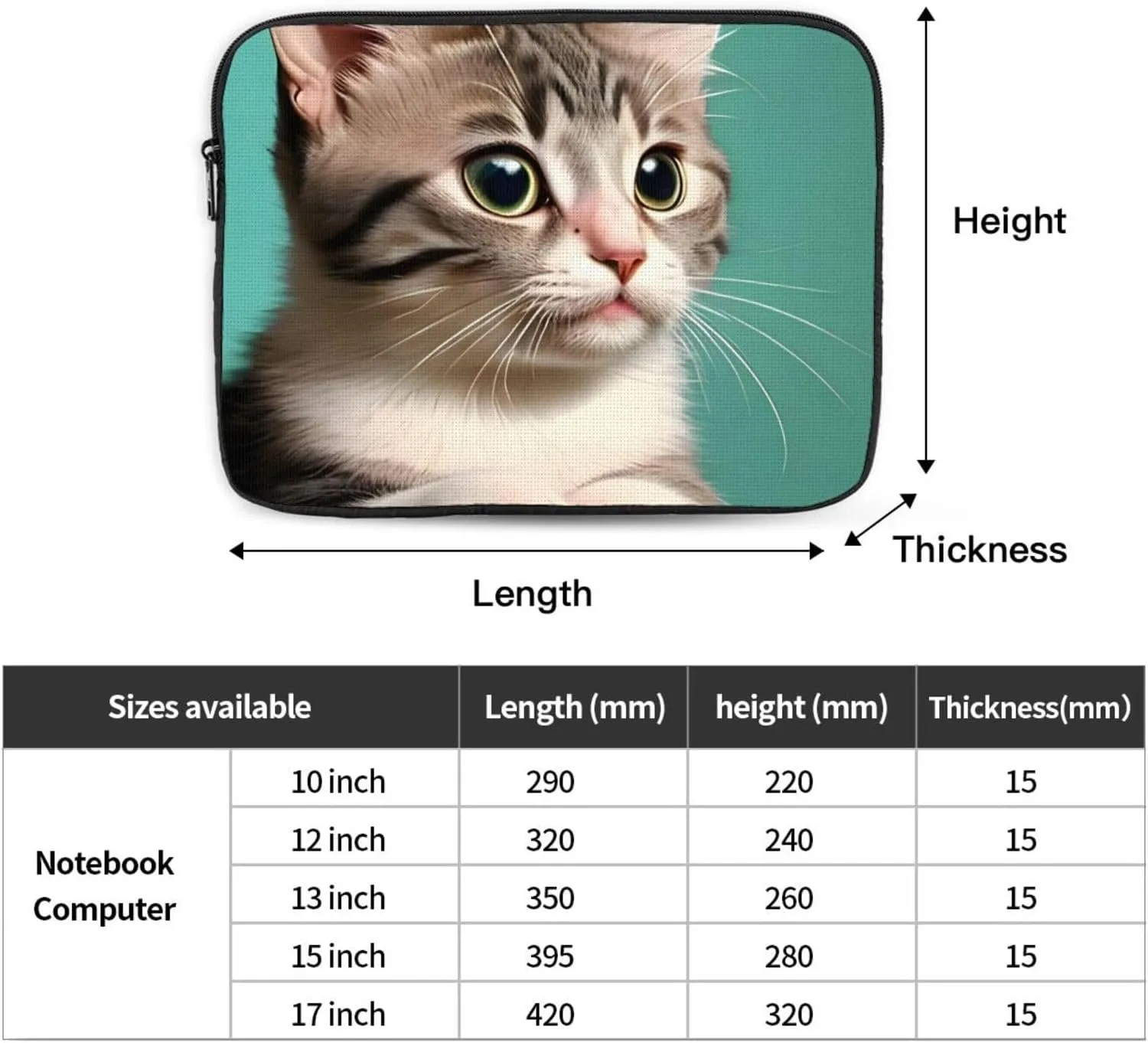 Shockproof Portable Laptop Sleeve Bag 10 inch - for Men and Women Business Travel, School, and Office Use A Curious cat Pattern