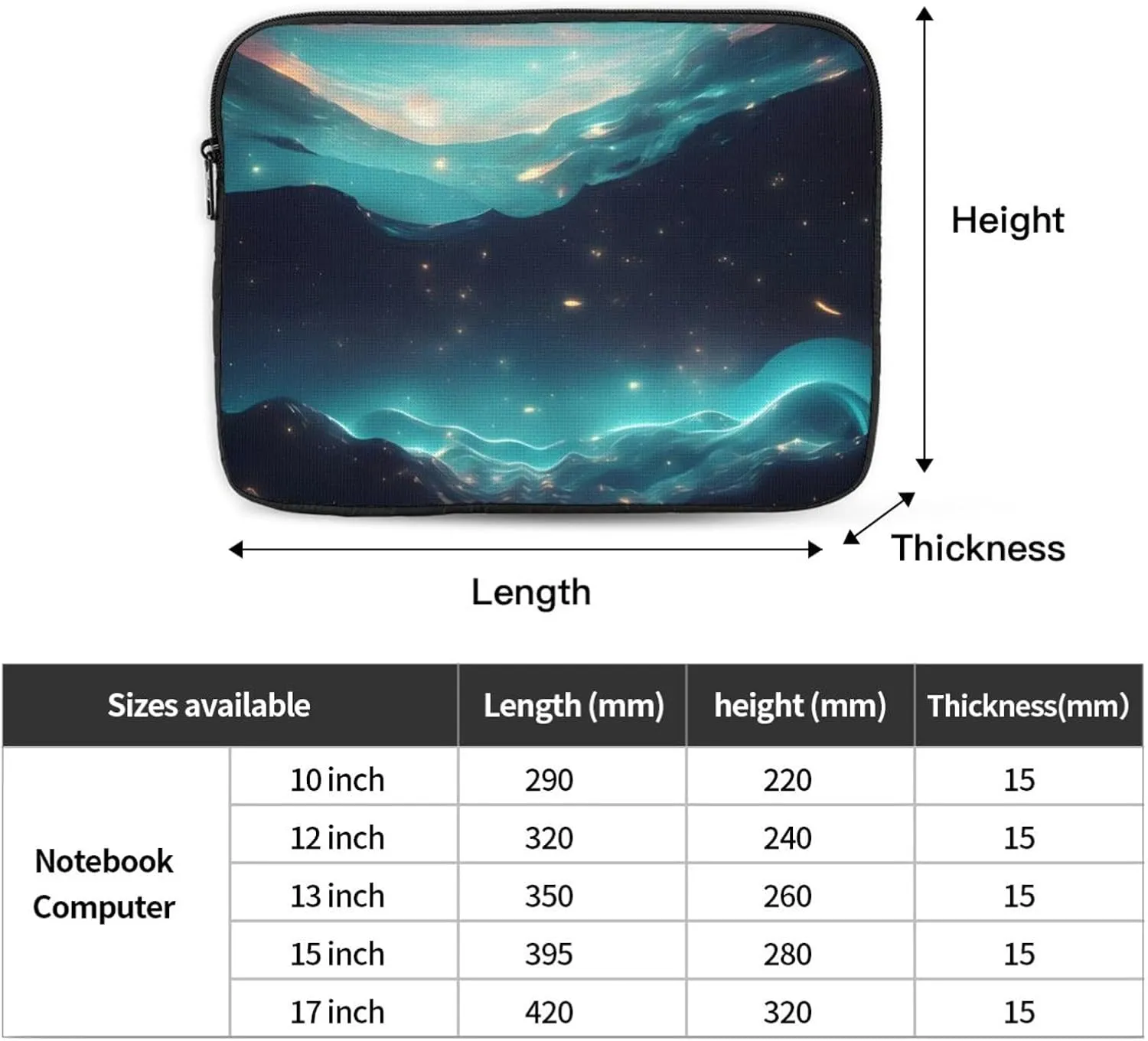 Shockproof Portable Laptop Sleeve Bag 17 inch - for Men and Women Business Travel, School, and Office Use Science Fiction Stars Prints