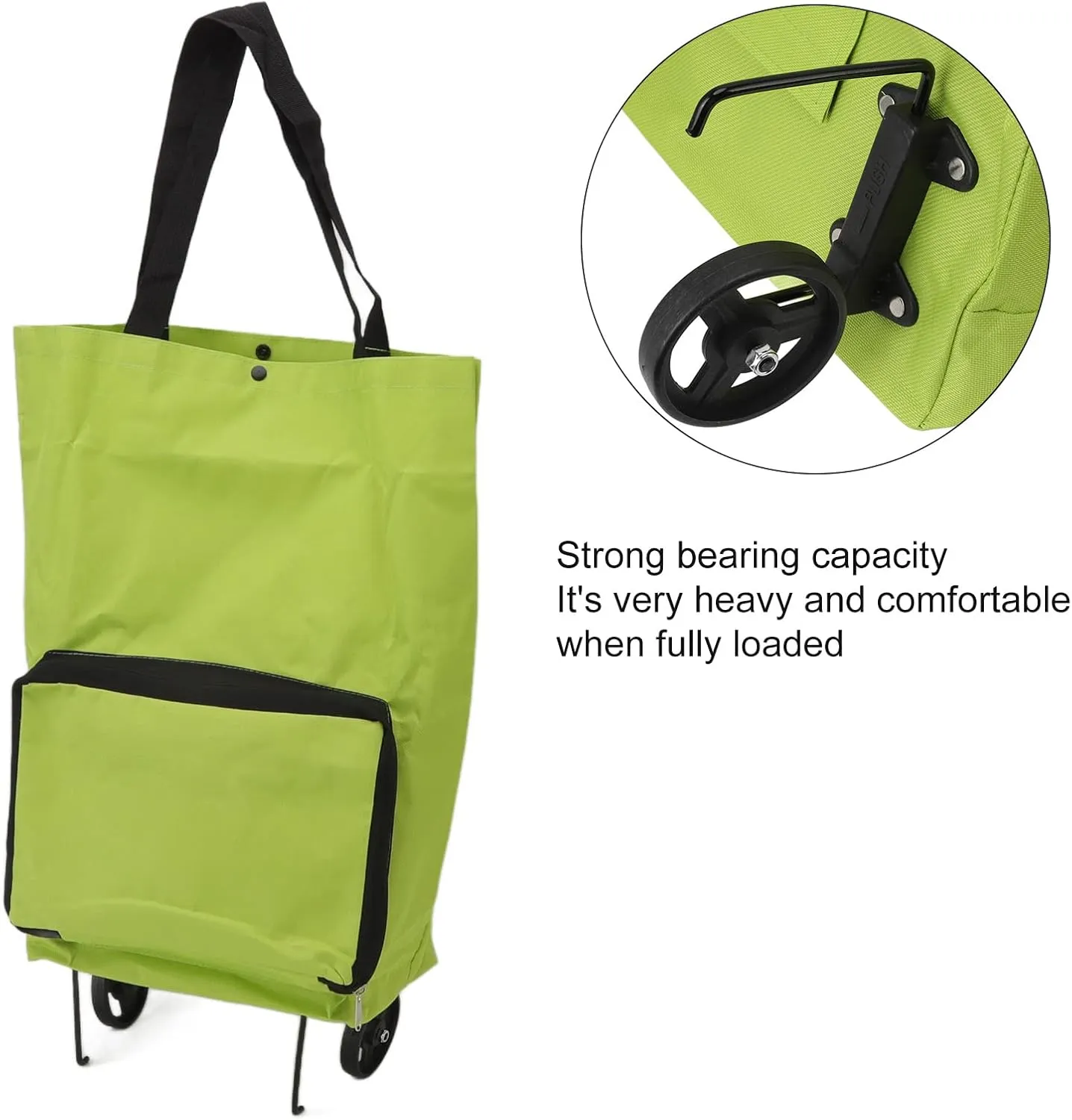 Shopping Bag on Wheels, Foldable Trolley Bag Portable Large Capacity Grocery Bags Reusable Shopping Tote, for Home Supermarket (Green)