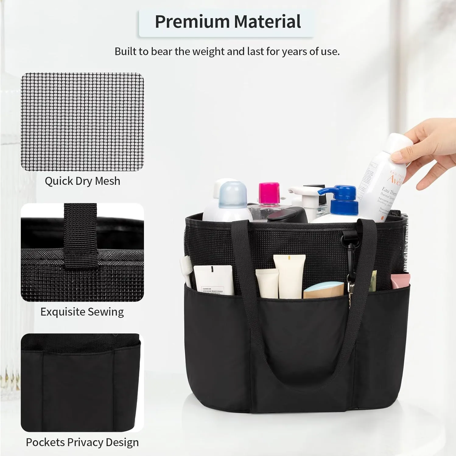 Shower Caddy Portable, Travel Toiletry Bag for Women Men, Large Capacity Mesh Shower Caddy Quick Dry Bathroom Bag for College Dorm Room, Bathroom, Gym, Swimming, Camping, Beach, Traveling