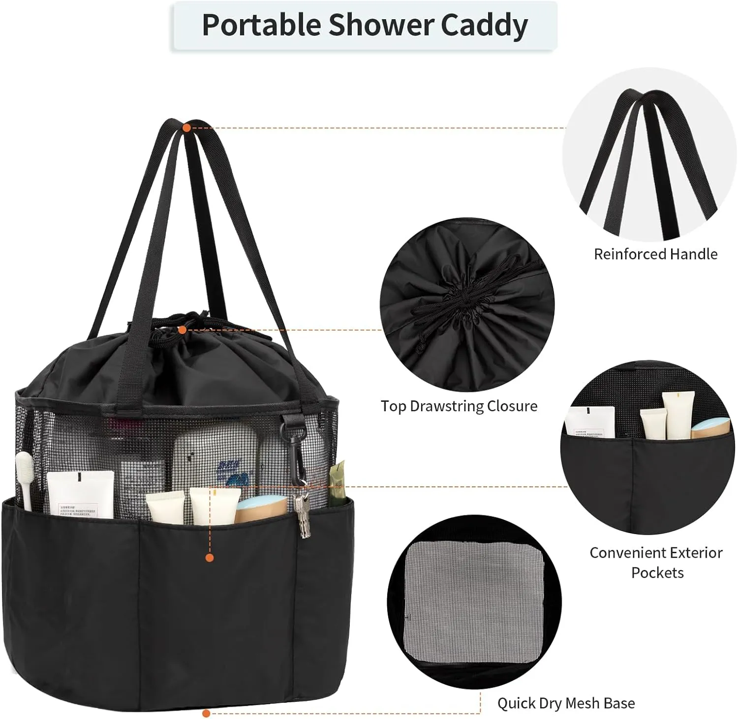 Shower Caddy Portable, Travel Toiletry Bag for Women Men, Large Capacity Mesh Shower Caddy Quick Dry Bathroom Bag for College Dorm Room, Bathroom, Gym, Swimming, Camping, Beach, Traveling