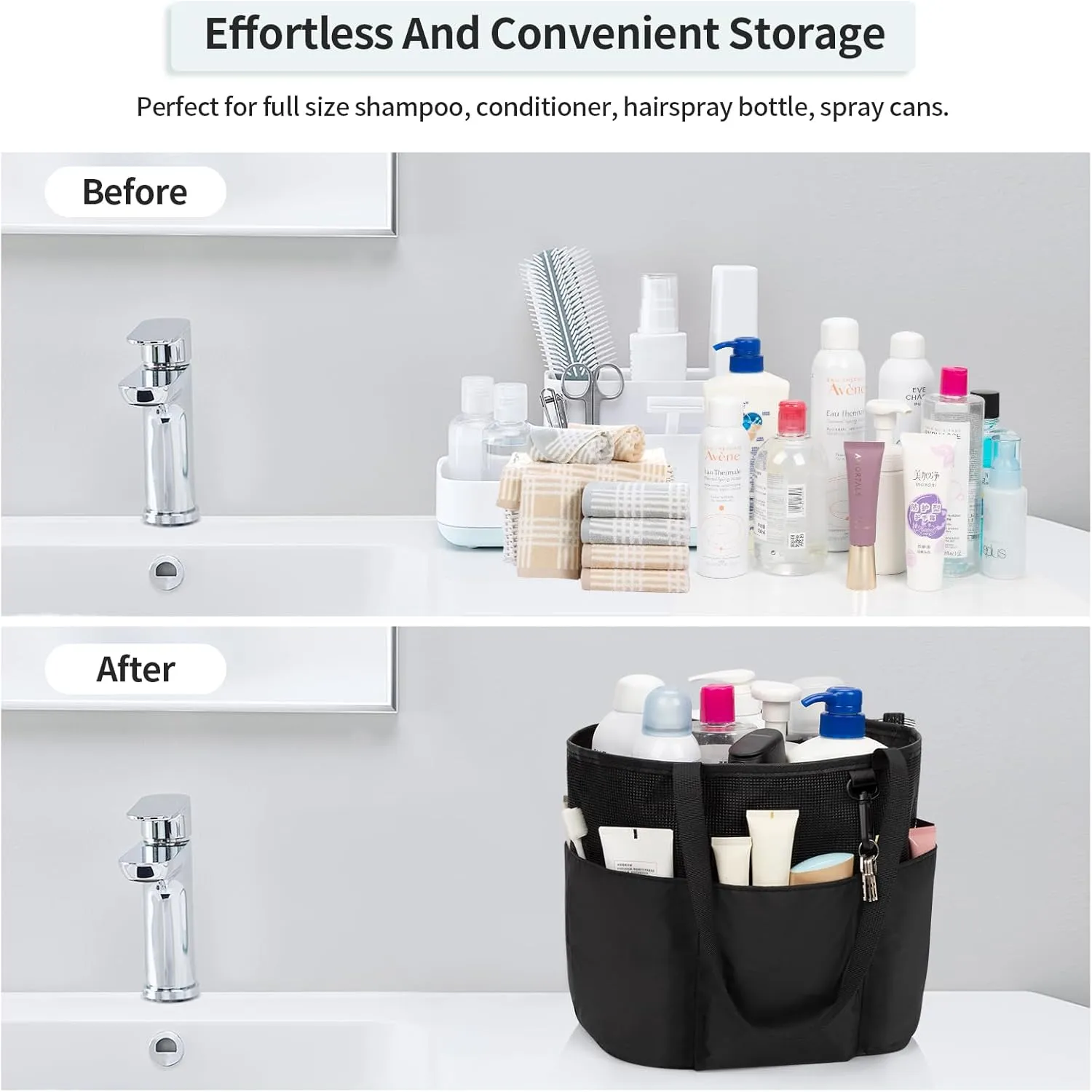 Shower Caddy Portable, Travel Toiletry Bag for Women Men, Large Capacity Mesh Shower Caddy Quick Dry Bathroom Bag for College Dorm Room, Bathroom, Gym, Swimming, Camping, Beach, Traveling