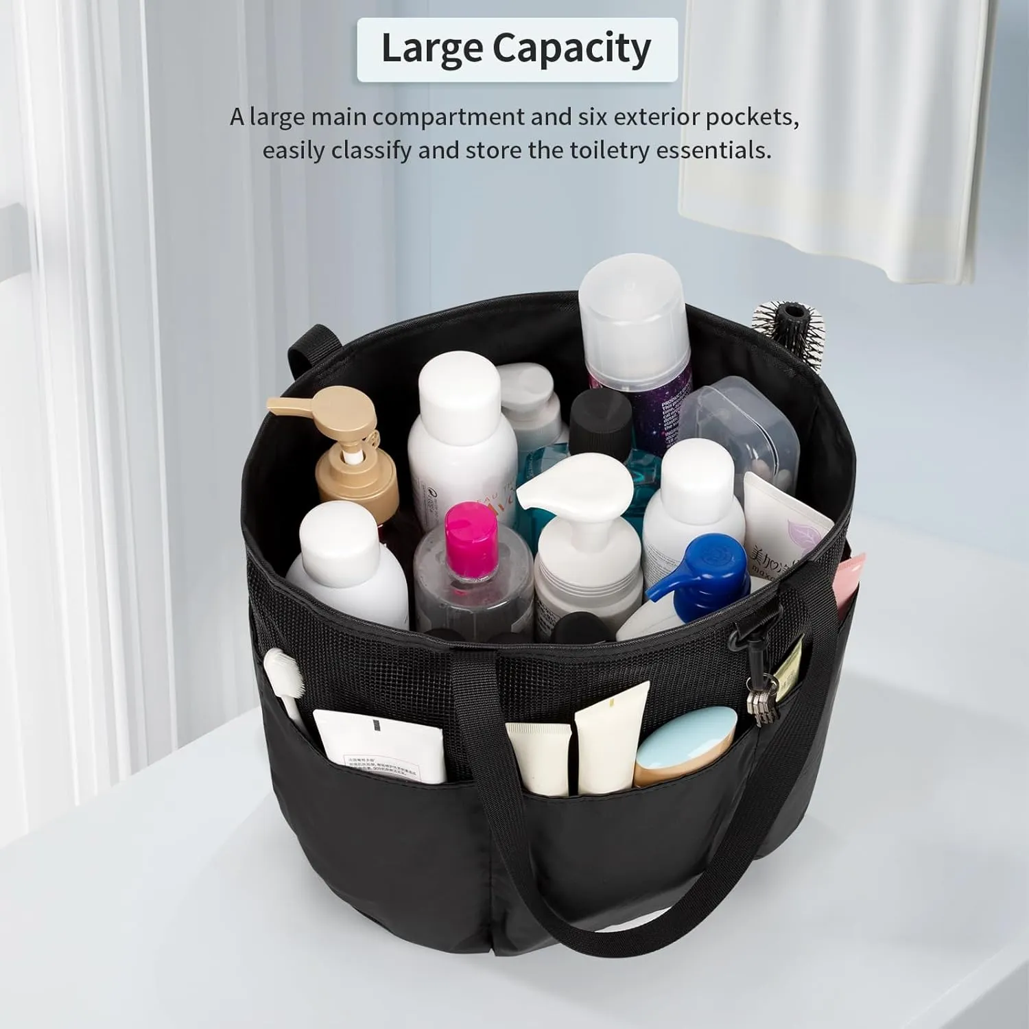 Shower Caddy Portable, Travel Toiletry Bag for Women Men, Large Capacity Mesh Shower Caddy Quick Dry Bathroom Bag for College Dorm Room, Bathroom, Gym, Swimming, Camping, Beach, Traveling