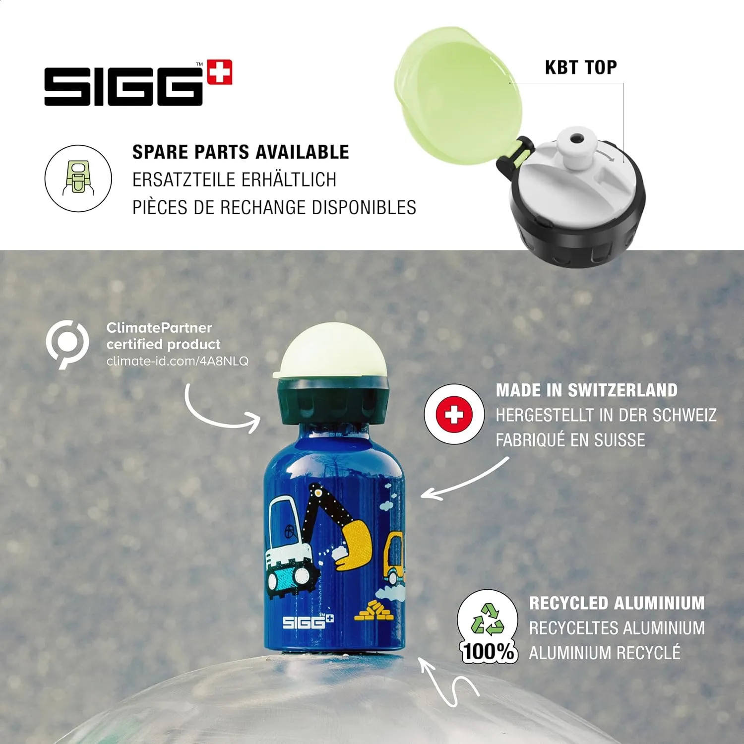 Sigg - Kids Water Bottle - KBT - Made in Switzerland - Leakproof - BPA Free - for Kindergarten, Preschool, School 10 Oz