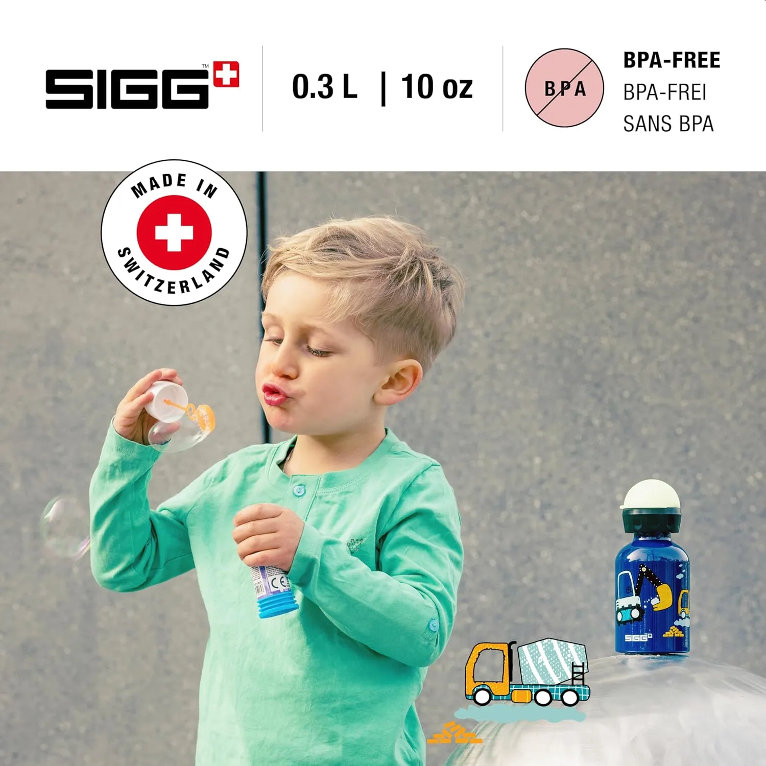 Sigg - Kids Water Bottle - KBT - Made in Switzerland - Leakproof - BPA Free - for Kindergarten, Preschool, School 10 Oz
