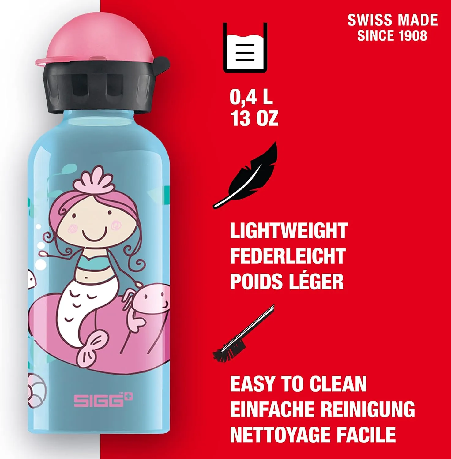 Sigg - Kids Water Bottle - KBT - Made in Switzerland - Neutral Taste - Leakproof - Lightweight - School, Sports - 14 Oz