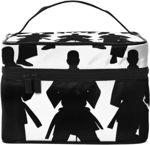 Silhouettes of Martial Print Portable Travel Makeup Case Versatile Zipper for Makeup Bag Large Capacity Polyeste