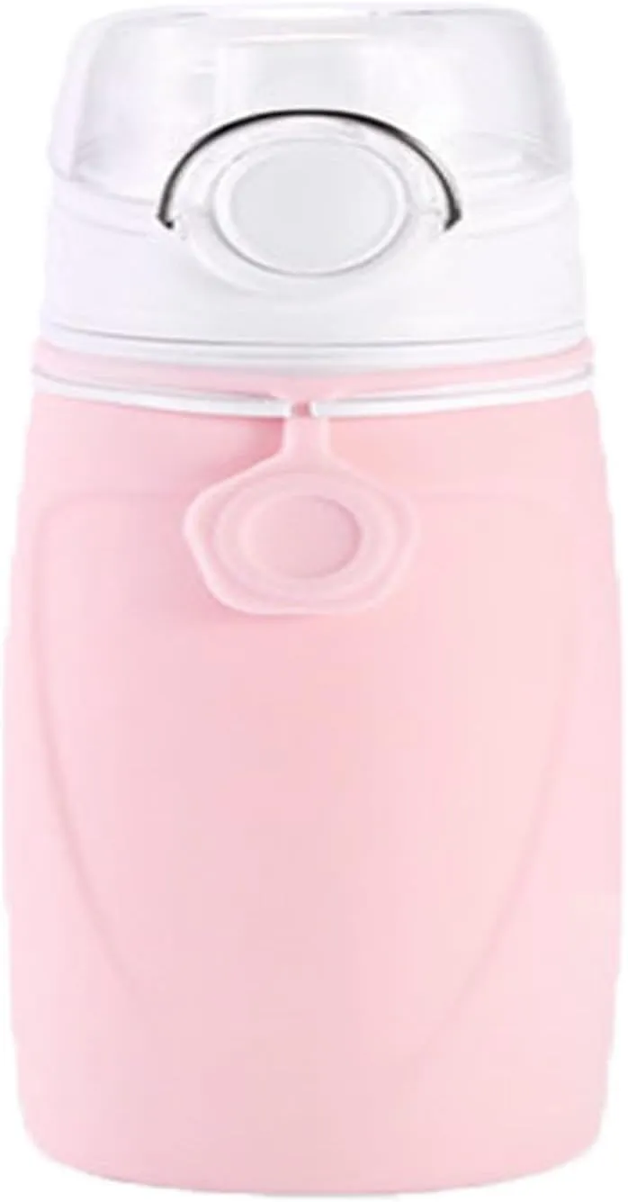 Silicone Foldable Water Bottle Cup Portable Sport Water Bottle Leakproof BPA Free Travel Water Bottles Gym Travel Camping Hiking Sport Outdoor Indoor Sport Travel Telescopic Cup(Pink,Large)