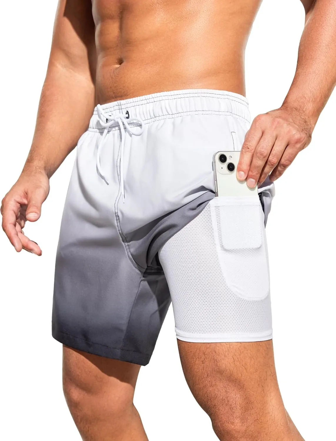 SILKWORLD Men Swim Trunks 6 Inch Quick Dry Swimming Shorts 2 in 1 Summer Swimwear Bathing Suits with Zipper Pockets