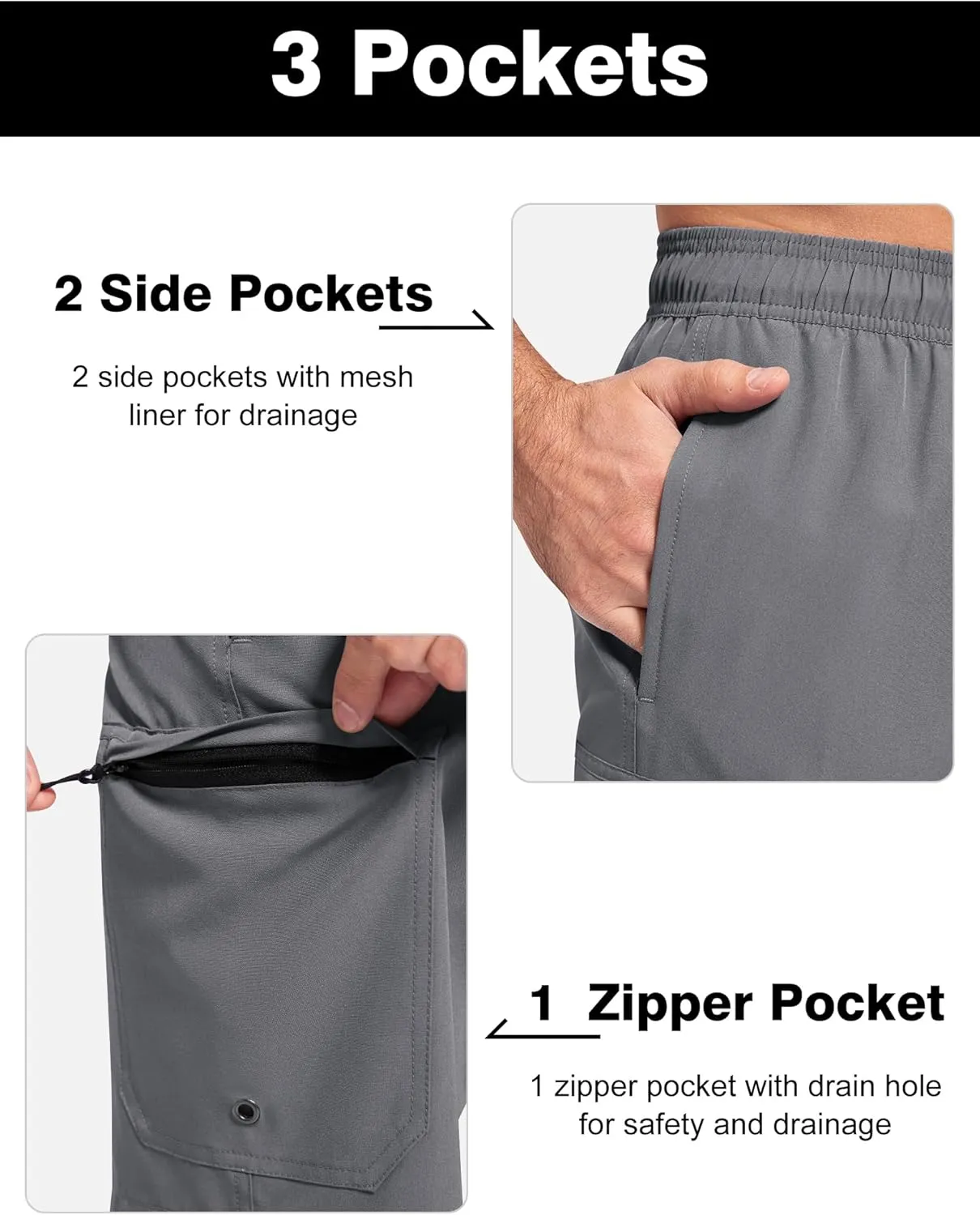 SILKWORLD Mens Swim Trunks Quick Dry Bathing Suit 9 Inch Swim Shorts with Mesh Lining and Zipper Cargo Pockets