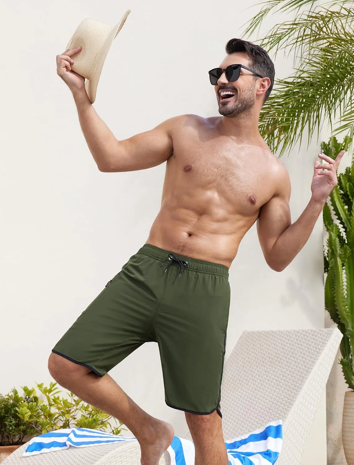 SILKWORLD Mens Swim Trunks with Compression Liner 9 Inch Long Bathing Suit 2 in 1 Beach Quick Dry Shorts with Pockets