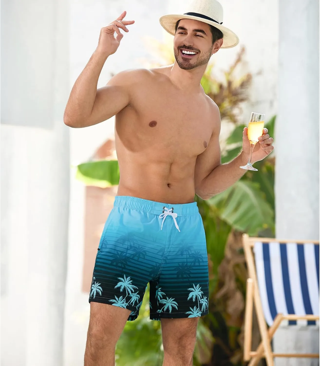 SILKWORLD Mens Swimming Trunks 2 in 1 Quick Dry Bathing Suit Elastic Waist Beach Shorts with Zipper Pockets