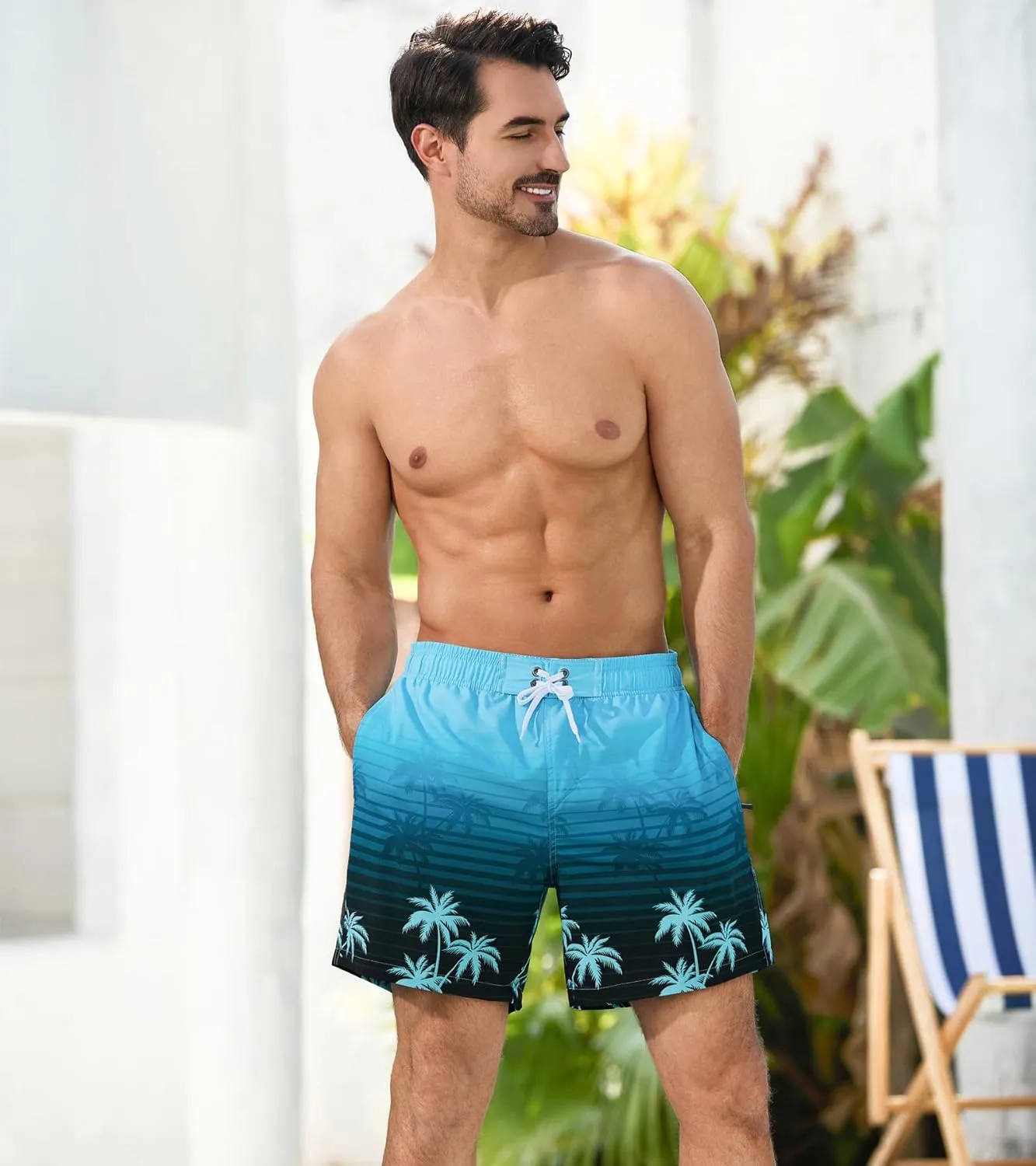 SILKWORLD Mens Swimming Trunks 2 in 1 Quick Dry Bathing Suit Elastic Waist Beach Shorts with Zipper Pockets