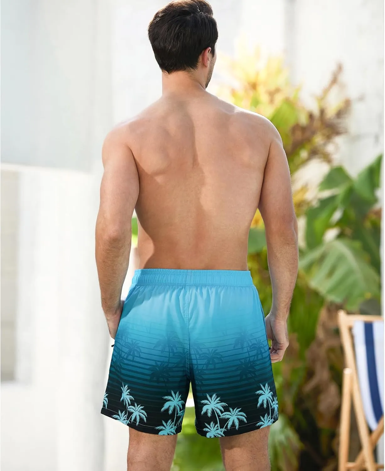 SILKWORLD Mens Swimming Trunks 2 in 1 Quick Dry Bathing Suit Elastic Waist Beach Shorts with Zipper Pockets