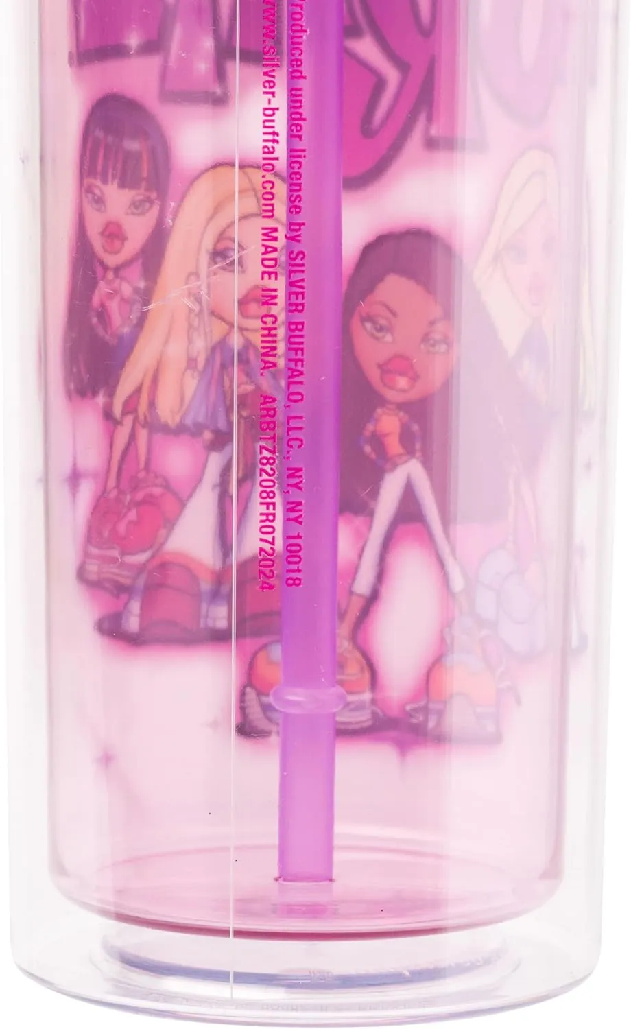 Silver Buffalo Bratz Plastic Cold Cup with Rhinestone Lid and Straw Featuring Cloe, Jade, Yasmin, and Sasha, 20 Ounces