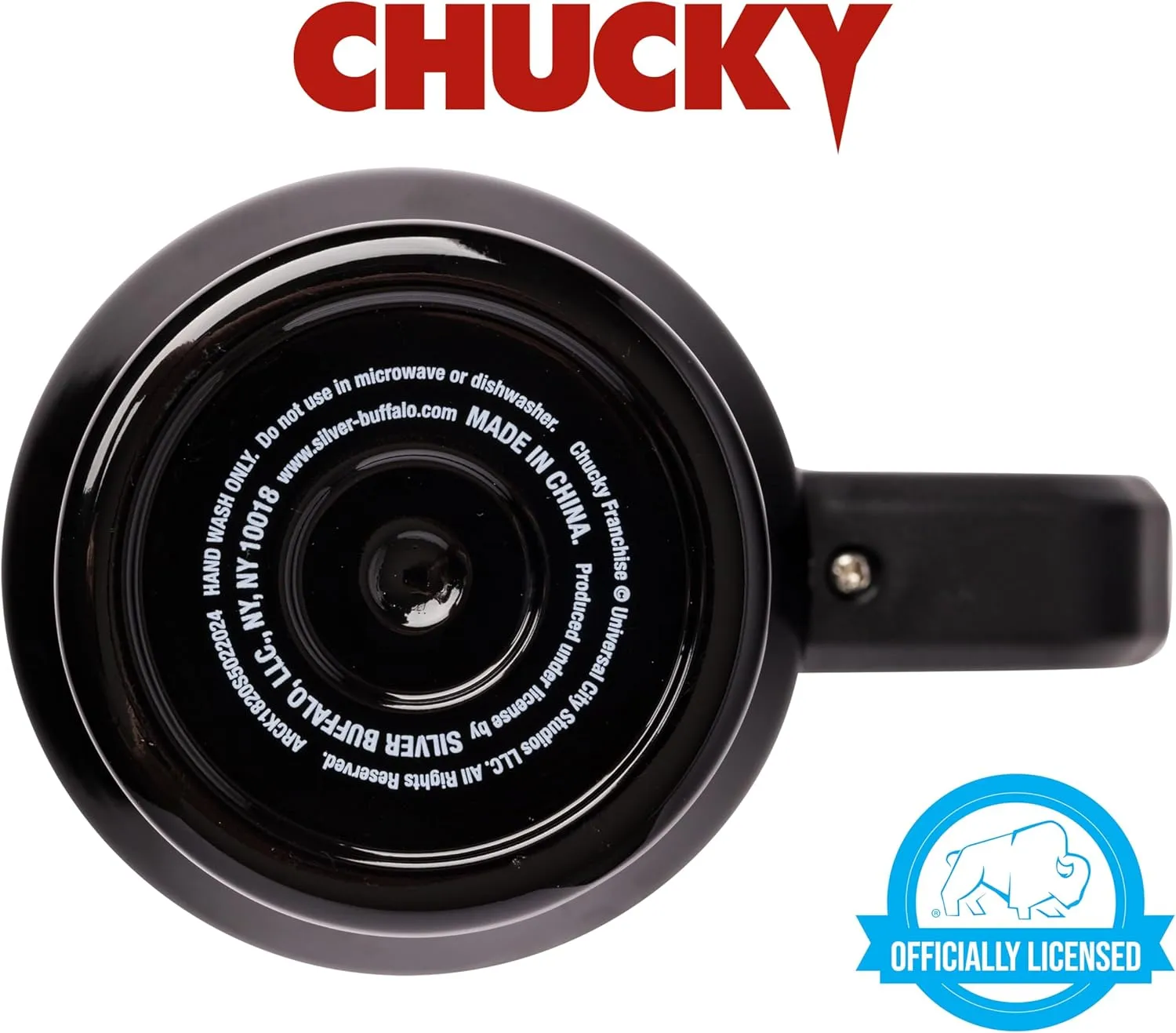 Silver Buffalo Chucky Holding Knife Wanna Play Spooky Scary Stainless Steel Tumbler with Handle and Straw, Fits in Standard Cup Holder, 40 Ounces