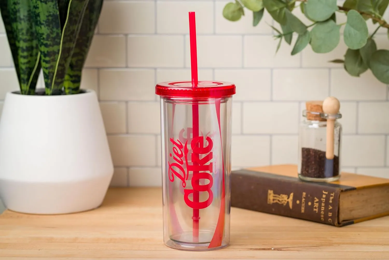 Silver Buffalo Coca-Cola Plastic Tall Cold Cup with Lid and Straw Featuring Diet Coke Logo, 20 Ounces